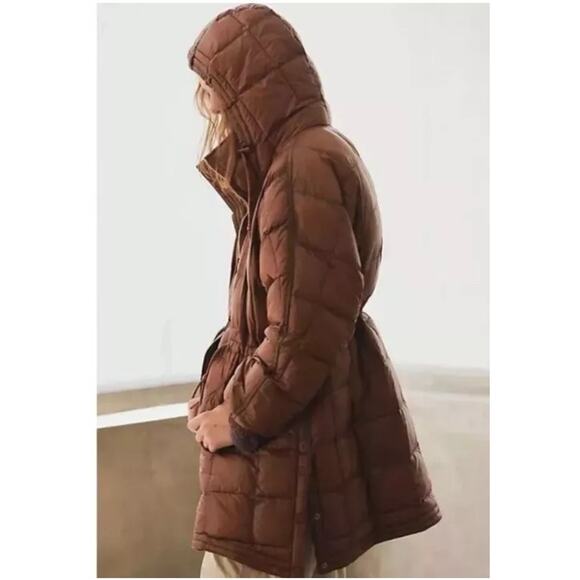 Free People FP MOVEMENT Patricia Packable Poncho Puffer Jacket Brown Large *READ - Picture 3 of 16